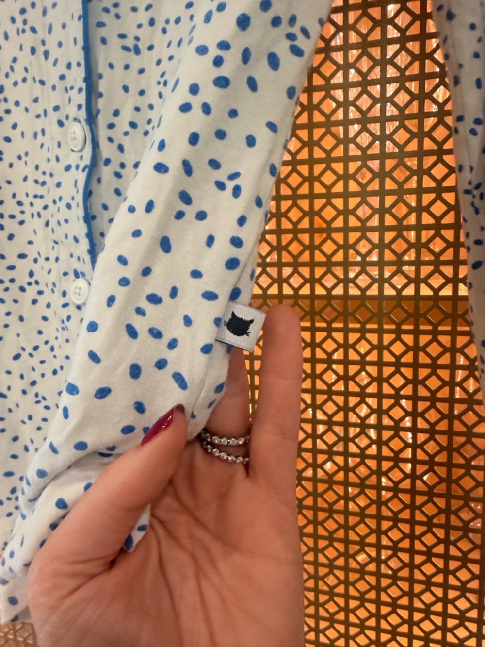 The Cat's Pajamas Blue Speckle Button-Up Pajama Top and pants! VGUC! Pima cotton - Picture 4 of 7